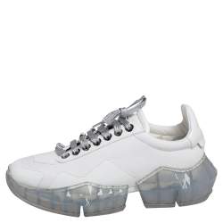 Pre Owned Jimmy Choo White Leather Diamond Low Top Sneakers Size 38