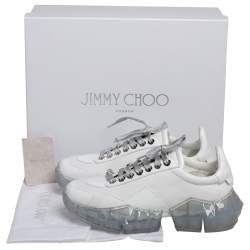 Pre Owned Jimmy Choo White Leather Diamond Low Top Sneakers Size 38