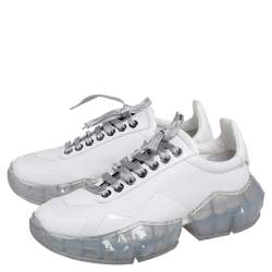 Pre Owned Jimmy Choo White Leather Diamond Low Top Sneakers Size 38