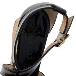 Pre Owned Jimmy Choo Black Patent Leather Portia Cork Wedge Crisscross Strap Sandals Size 38