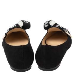 Pre Owned Jimmy Choo Black Suede Logo Bow Gleam Pointed Toe Ballet Flats Size 40