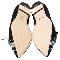 Pre Owned Jimmy Choo Black Suede Logo Bow Gleam Pointed Toe Ballet Flats Size 40