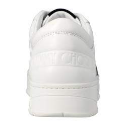 Pre Owned Jimmy Choo White/Silver Calf Leather Coarse Glitter Stripe Hawaii Sneakers Size EU 36
