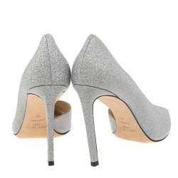 Pre Owned حذاء كعب عالي جيمي تشو صوفيا غليتر فضي دورسيه مقدمة مدببة مقاس 40