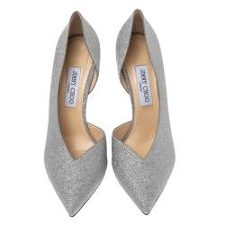 Pre Owned حذاء كعب عالي جيمي تشو صوفيا غليتر فضي دورسيه مقدمة مدببة مقاس 40