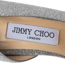 Pre Owned حذاء كعب عالي جيمي تشو صوفيا غليتر فضي دورسيه مقدمة مدببة مقاس 40