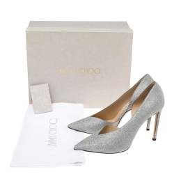 Pre Owned حذاء كعب عالي جيمي تشو صوفيا غليتر فضي دورسيه مقدمة مدببة مقاس 40