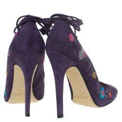 Jimmy Choo Purple Suede Floral Embroidered Chelan Ankle Wrap Pumps Size 40