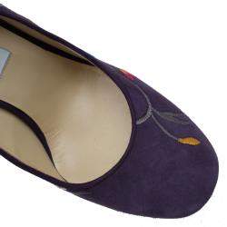 Jimmy Choo Purple Suede Floral Embroidered Chelan Ankle Wrap Pumps Size 40