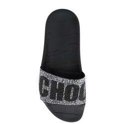 Pre Owned Jimmy Choo Black Leather Crystals Slippers Size IT 35