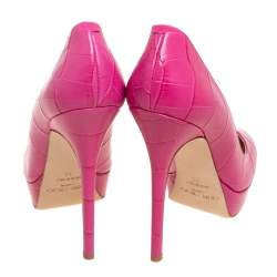 Pre Owned Jimmy Choo Pink Croc-Embossed Leather Cosmic Pumps Size 39