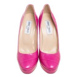 Pre Owned Jimmy Choo Pink Croc-Embossed Leather Cosmic Pumps Size 39