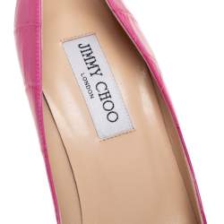 Pre Owned Jimmy Choo Pink Croc-Embossed Leather Cosmic Pumps Size 39