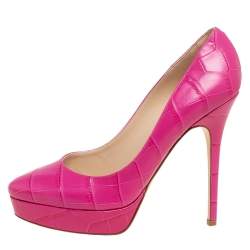 Pre Owned Jimmy Choo Pink Croc-Embossed Leather Cosmic Pumps Size 39