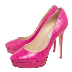 Pre Owned Jimmy Choo Pink Croc-Embossed Leather Cosmic Pumps Size 39