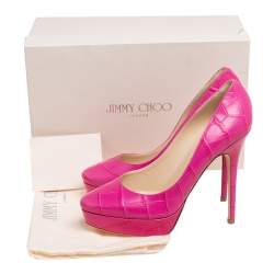 Pre Owned Jimmy Choo Pink Croc-Embossed Leather Cosmic Pumps Size 39