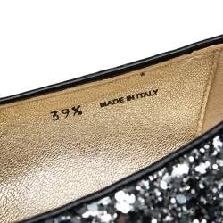 Pre Owned Jimmy Choo Black/Silver Glitter Wheel Smoking Slippers Size 39.5