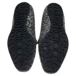 Pre Owned Jimmy Choo Black/Silver Glitter Wheel Smoking Slippers Size 39.5