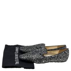 Pre Owned Jimmy Choo Black/Silver Glitter Wheel Smoking Slippers Size 39.5