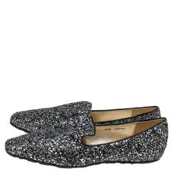 Pre Owned Jimmy Choo Black/Silver Glitter Wheel Smoking Slippers Size 39.5