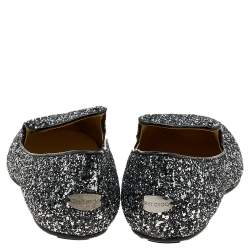Pre Owned Jimmy Choo Black/Silver Glitter Wheel Smoking Slippers Size 39.5