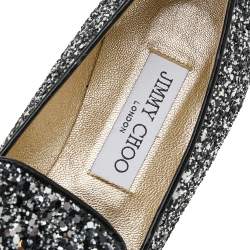 Pre Owned Jimmy Choo Black/Silver Glitter Wheel Smoking Slippers Size 39.5