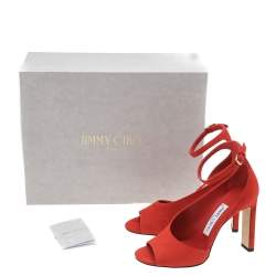 Pre Owned Jimmy Choo Orange Suede Theresa Peep Toe Ankle Strap Sandals Size 35