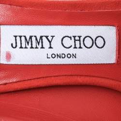 Pre Owned Jimmy Choo Orange Suede Theresa Peep Toe Ankle Strap Sandals Size 35