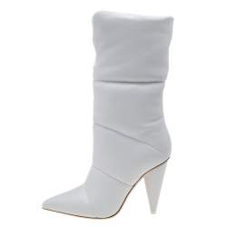 Pre Owned Jimmy Choo x Off-White Leather Calf Length Boots Size 35.5