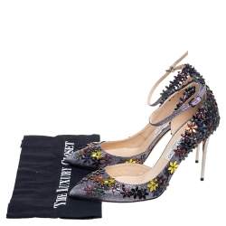 Pre Owned Jimmy Choo Multicolor Glitter And Leather Floral Embellished Lorelai Ankle Strap Pumps Size 40.5