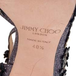 Pre Owned Jimmy Choo Multicolor Glitter And Leather Floral Embellished Lorelai Ankle Strap Pumps Size 40.5