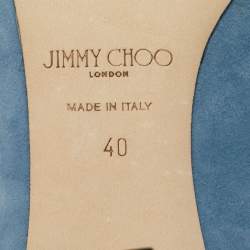 Pre Owned Jimmy Choo Blue Suede Crystal Embellished Strap Bing Mules Size 40