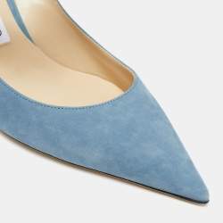 Pre Owned Jimmy Choo Blue Suede Crystal Embellished Strap Bing Mules Size 40