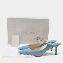 Pre Owned Jimmy Choo Blue Suede Crystal Embellished Strap Bing Mules Size 40