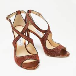 مملوكة مسبقًا Jimmy Choo Rust Lurex Fabric Emily Sandals Size 39
