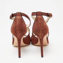مملوكة مسبقًا Jimmy Choo Rust Lurex Fabric Emily Sandals Size 39