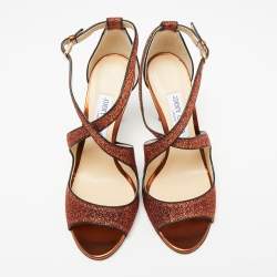 مملوكة مسبقًا Jimmy Choo Rust Lurex Fabric Emily Sandals Size 39