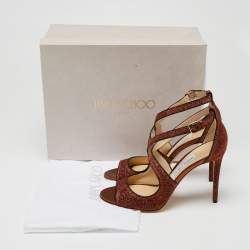 مملوكة مسبقًا Jimmy Choo Rust Lurex Fabric Emily Sandals Size 39