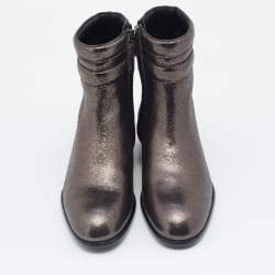 Pre Owned Jimmy Choo Metallic Dark Brown Leather Jimi Ankle Boots Size 39