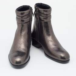 Pre Owned Jimmy Choo Metallic Dark Brown Leather Jimi Ankle Boots Size 39