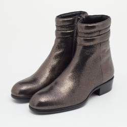 Pre Owned Jimmy Choo Metallic Dark Brown Leather Jimi Ankle Boots Size 39