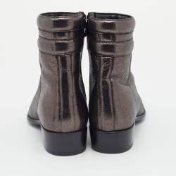 Pre Owned Jimmy Choo Metallic Dark Brown Leather Jimi Ankle Boots Size 39
