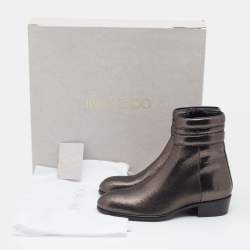 Pre Owned Jimmy Choo Metallic Dark Brown Leather Jimi Ankle Boots Size 39