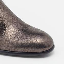 Pre Owned Jimmy Choo Metallic Dark Brown Leather Jimi Ankle Boots Size 39