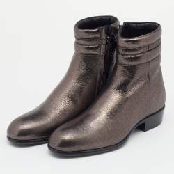 Jimmy Choo Metallic Dark Brown Leather Jimi Ankle Boots Size 40