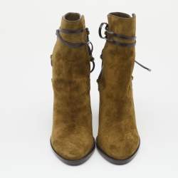 مملوكة مسبقًا حذاء بوت للكاحل جيمي تشو هامبتون 80 سويدي بني كعب سميك مقاس 35