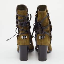 مملوكة مسبقًا حذاء بوت للكاحل جيمي تشو هامبتون 80 سويدي بني كعب سميك مقاس 35