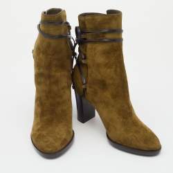 مملوكة مسبقًا حذاء بوت للكاحل جيمي تشو هامبتون 80 سويدي بني كعب سميك مقاس 35