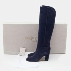 Pre Owned Jimmy Choo Navy Blue Suede Madalie Knee Length Boots Size 35