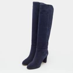 Pre Owned Jimmy Choo Navy Blue Suede Madalie Knee Length Boots Size 35